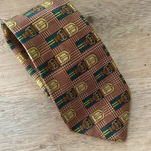 Harrods vintage tie with belt design gold blue 100% silk made in England